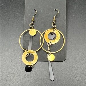 Gold and Black Dangle Earrings